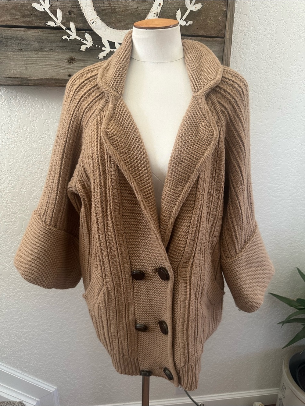 3.1 Phillip Lim Women's Camel Chunky Knit Button-Front Sweater Cardigan size L